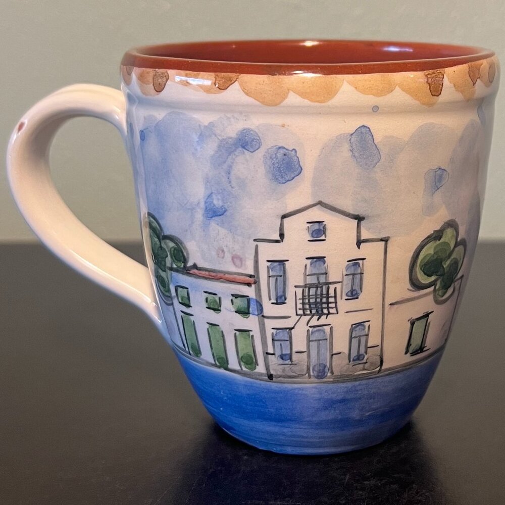 Hand Painted Galaxidi Greece Artisan Mug ~ Petros I. Skourtis ~ Artist Signed